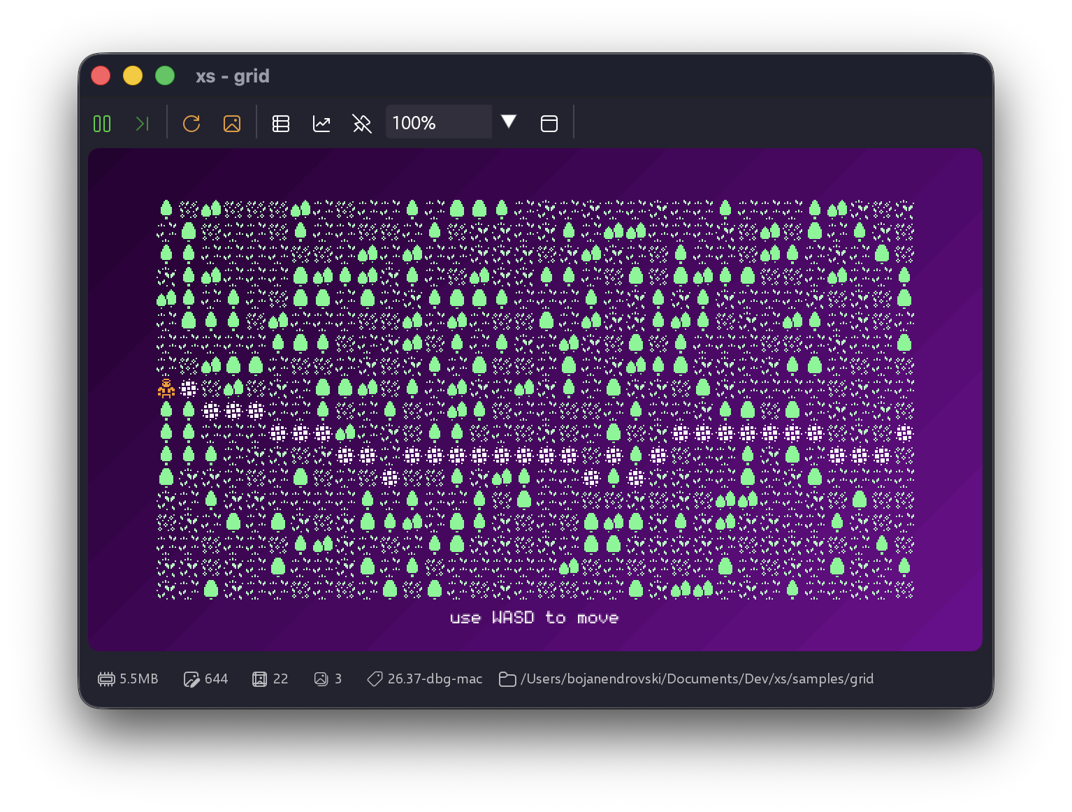Grid sample showing tiles and player
